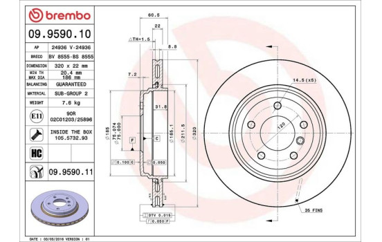 Brake Disc COATED DISC LINE 09.9590.11 Brembo, Image 3