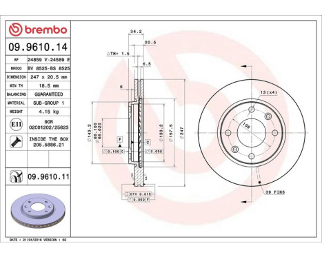 Brake Disc COATED DISC LINE 09.9610.11 Brembo, Image 3