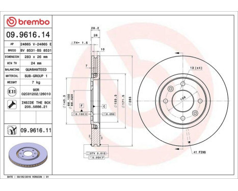 Brake Disc COATED DISC LINE 09.9616.11 Brembo, Image 3