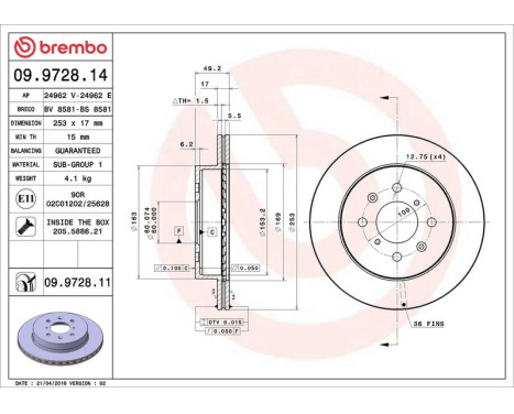Brake Disc COATED DISC LINE 09.9728.11 Brembo, Image 3