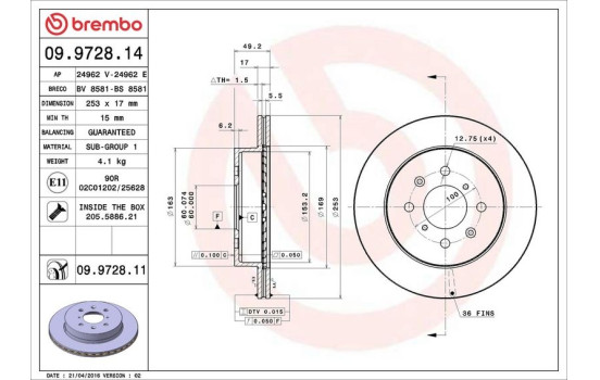 Brake Disc COATED DISC LINE 09.9728.11 Brembo, Image 3