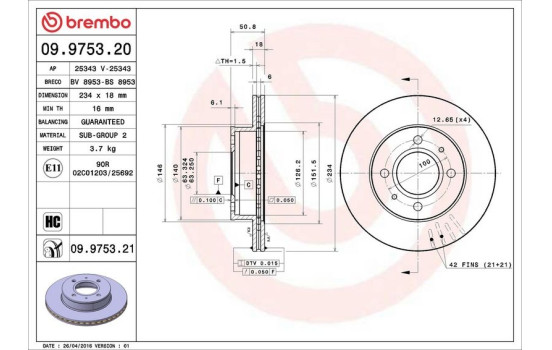 Brake Disc COATED DISC LINE 09.9753.21 Brembo, Image 3