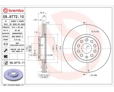 Brake Disc COATED DISC LINE 09.9772.11 Brembo, Image 4