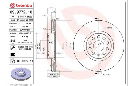 Brake Disc COATED DISC LINE 09.9772.11 Brembo, Image 4