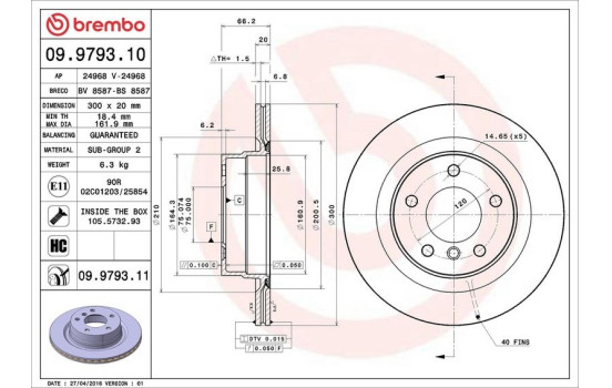 Brake Disc COATED DISC LINE 09.9793.11 Brembo, Image 4