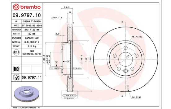 Brake Disc COATED DISC LINE 09.9797.11 Brembo, Image 2