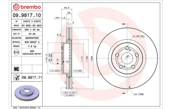 Brake Disc COATED DISC LINE 09.9817.11 Brembo, Image 3