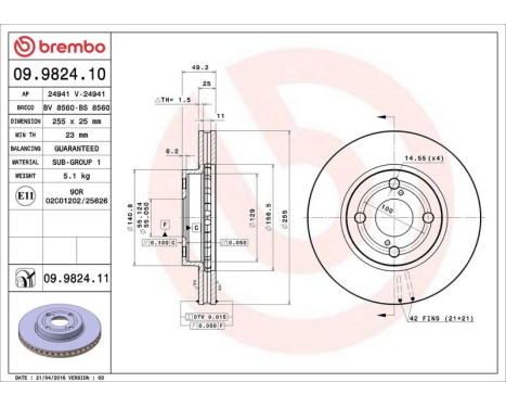 Brake Disc COATED DISC LINE 09.9824.11 Brembo, Image 3