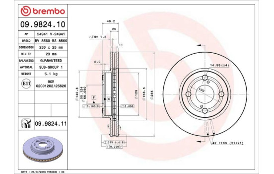 Brake Disc COATED DISC LINE 09.9824.11 Brembo, Image 3