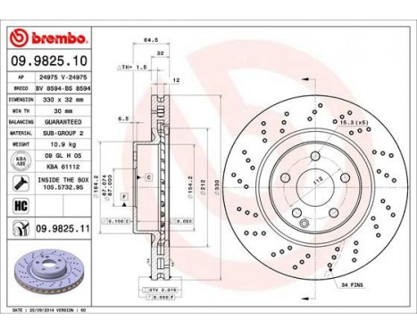 Brake Disc COATED DISC LINE 09.9825.11 Brembo, Image 2