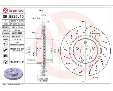 Brake Disc COATED DISC LINE 09.9825.11 Brembo, Image 3