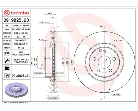 Brake Disc COATED DISC LINE 09.9825.21 Brembo, Image 3