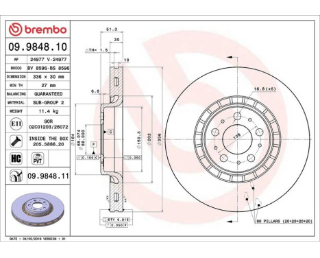 Brake Disc COATED DISC LINE 09.9848.11 Brembo, Image 3