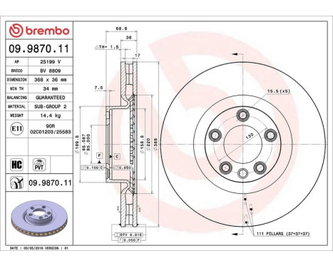 Brake Disc COATED DISC LINE 09.9870.11 Brembo, Image 3