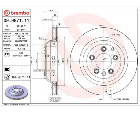Brake Disc COATED DISC LINE 09.9871.11 Brembo, Image 2