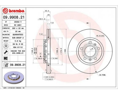 Brake Disc COATED DISC LINE 09.9908.21 Brembo, Image 2