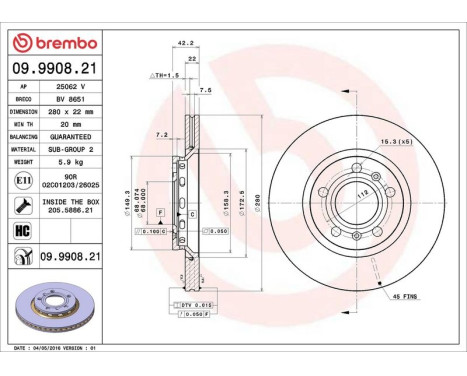 Brake Disc COATED DISC LINE 09.9908.21 Brembo, Image 3