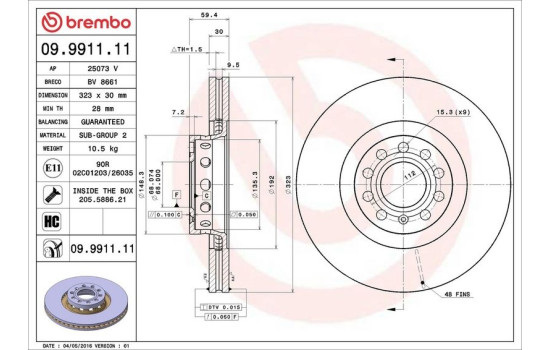 Brake Disc COATED DISC LINE 09.9911.11 Brembo, Image 2