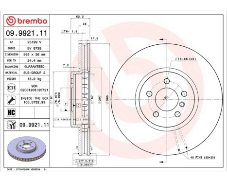 Brake Disc COATED DISC LINE 09.9921.11 Brembo, Image 3