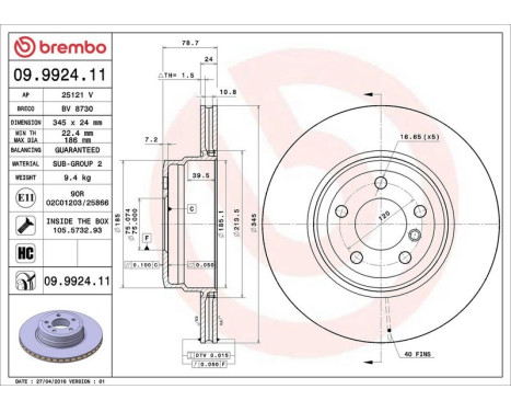 Brake Disc COATED DISC LINE 09.9924.11 Brembo, Image 3