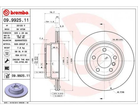 Brake Disc COATED DISC LINE 09.9925.11 Brembo, Image 2