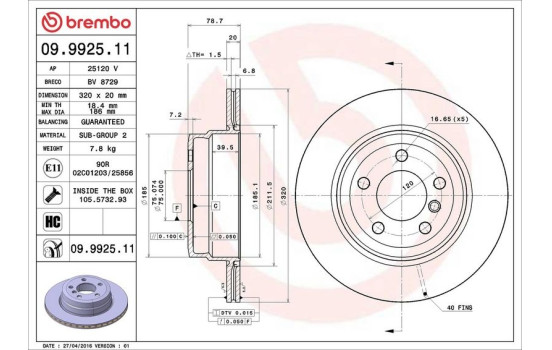 Brake Disc COATED DISC LINE 09.9925.11 Brembo, Image 3