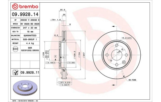 Brake Disc COATED DISC LINE 09.9928.11 Brembo, Image 3
