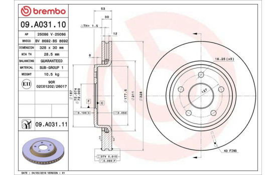 Brake Disc COATED DISC LINE 09.A031.11 Brembo, Image 2