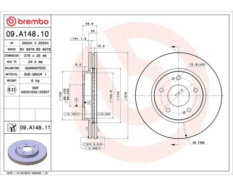 Brake Disc COATED DISC LINE 09.A148.11 Brembo, Image 3