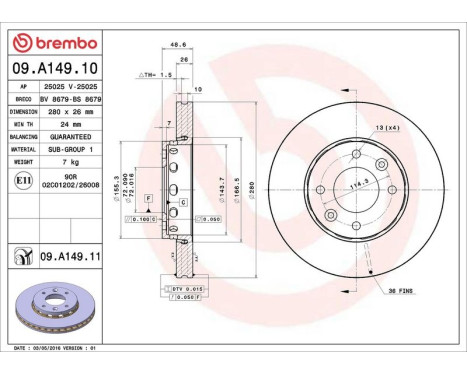 Brake Disc COATED DISC LINE 09.A149.11 Brembo, Image 3