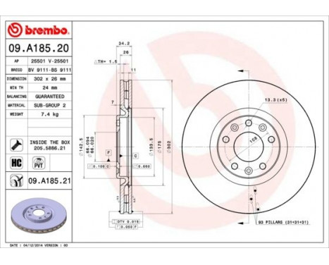 Brake Disc COATED DISC LINE 09.A185.21 Brembo, Image 2