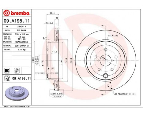 Brake Disc COATED DISC LINE 09.A198.11 Brembo, Image 2