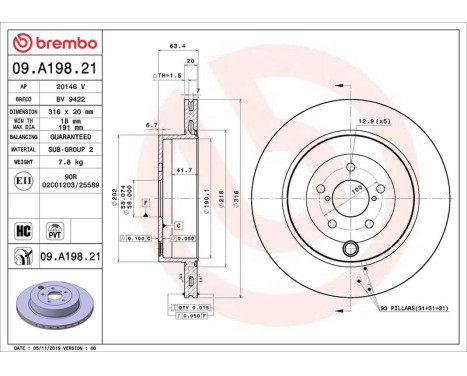 Brake Disc COATED DISC LINE 09.A198.21 Brembo, Image 2