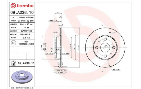 Brake Disc COATED DISC LINE 09.A236.11 Brembo, Image 3