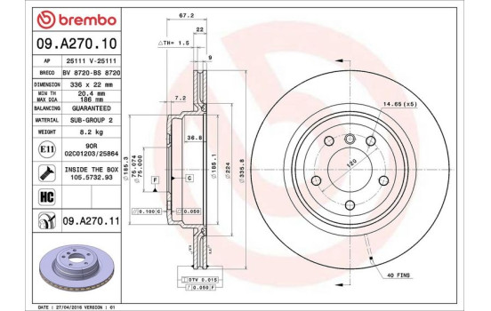 Brake Disc COATED DISC LINE 09.A270.11 Brembo, Image 4