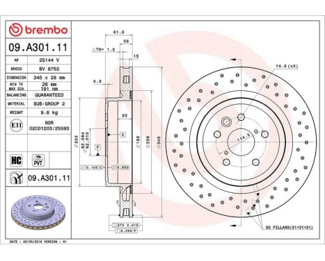 Brake Disc COATED DISC LINE 09.A301.11 Brembo, Image 3