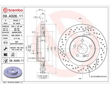 Brake Disc COATED DISC LINE 09.A326.11 Brembo, Image 3