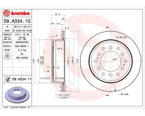 Brake Disc COATED DISC LINE 09.A334.11 Brembo, Image 2