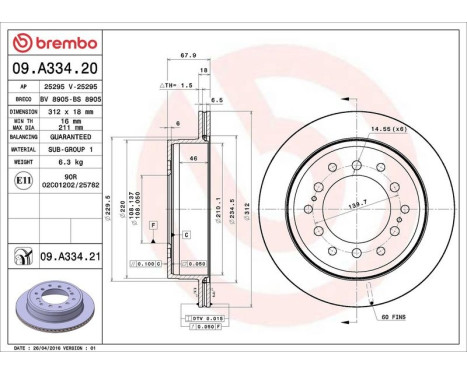 Brake Disc COATED DISC LINE 09.A334.21 Brembo, Image 3