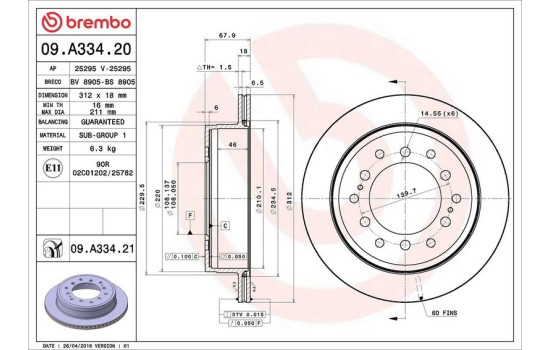 Brake Disc COATED DISC LINE 09.A334.21 Brembo, Image 3