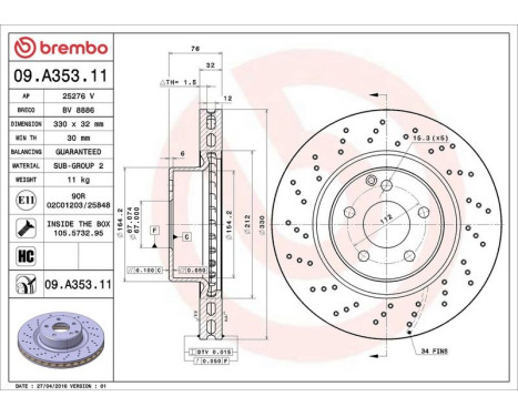 Brake Disc COATED DISC LINE 09.A353.11 Brembo, Image 3