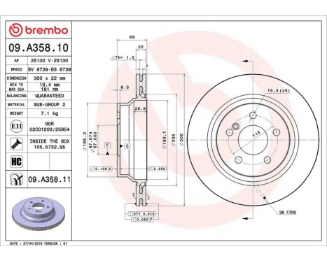 Brake Disc COATED DISC LINE 09.A358.11 Brembo, Image 3