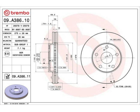 Brake Disc COATED DISC LINE 09.A386.11 Brembo, Image 3