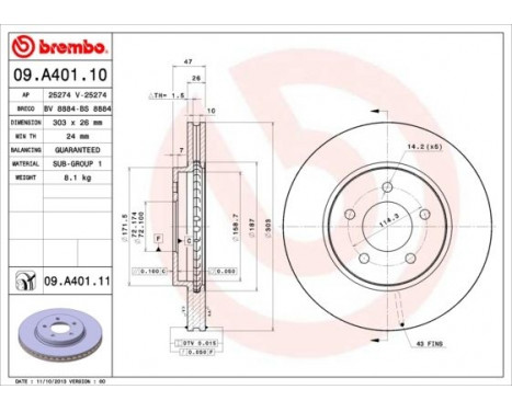 Brake Disc COATED DISC LINE 09.A401.11 Brembo, Image 2