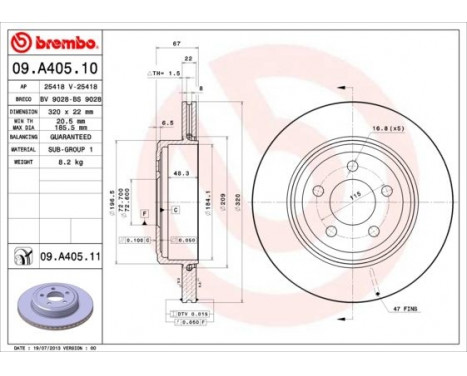 Brake Disc COATED DISC LINE 09.A405.11 Brembo, Image 2