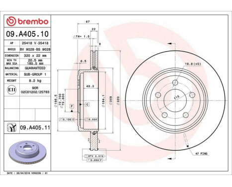 Brake Disc COATED DISC LINE 09.A405.11 Brembo, Image 3