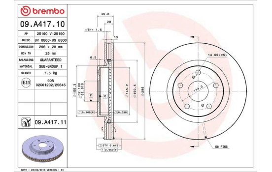 Brake Disc COATED DISC LINE 09.A417.11 Brembo, Image 3