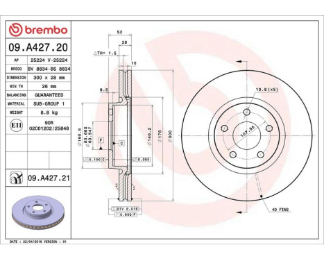 Brake Disc COATED DISC LINE 09.A427.21 Brembo, Image 3