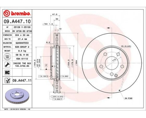 Brake Disc COATED DISC LINE 09.A447.11 Brembo, Image 2