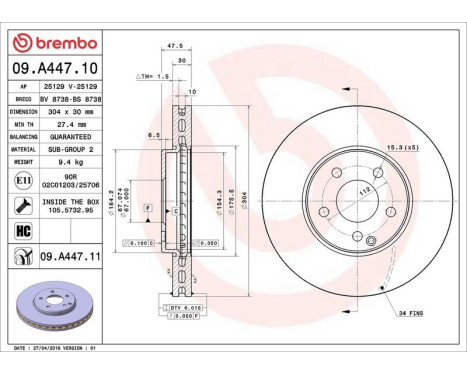 Brake Disc COATED DISC LINE 09.A447.11 Brembo, Image 3